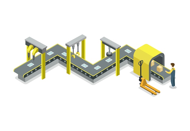 Vector mechanical belt conveyor isometric illustration