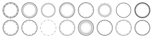 Vector mechanical clock faces bezel watch dial with minute and hour marks timer or stopwatch element blank