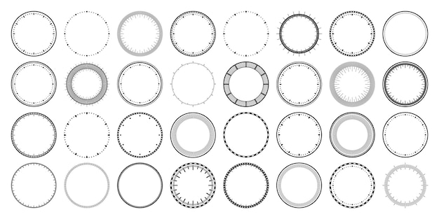 Vector mechanical clock faces bezel watch dial with minute and hour marks timer or stopwatch element blank