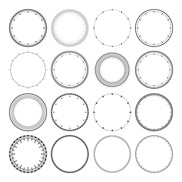 Vector mechanical clock faces bezel watch dial with minute and hour marks timer or stopwatch element blank