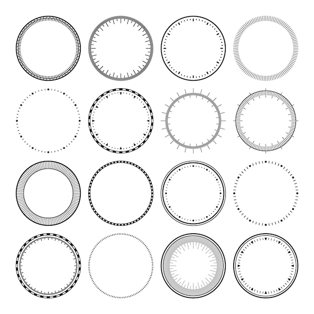 Vector mechanical clock faces bezel watch dial with minute and hour marks timer or stopwatch element blank