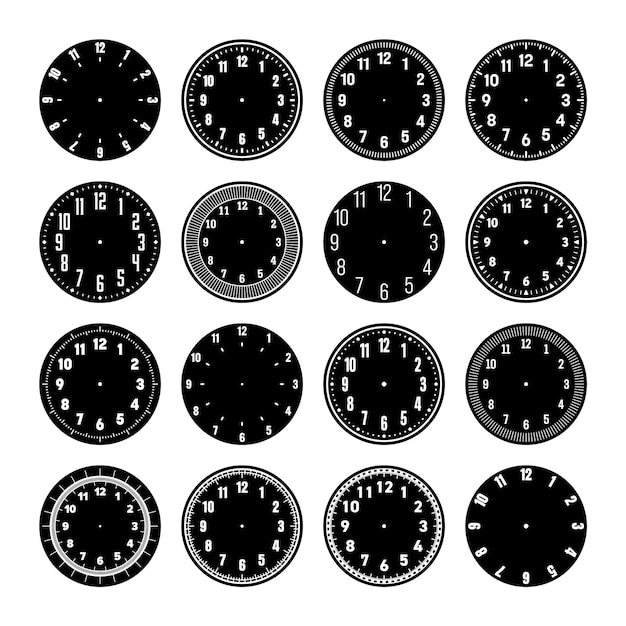 Vector mechanical clock faces watch dial with numerals bezel timer or stopwatch element with minute hour