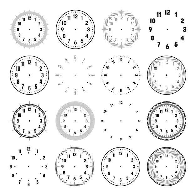 Vector mechanical clock faces with arabic numerals bezel watch dial with minute hour marks and numbers