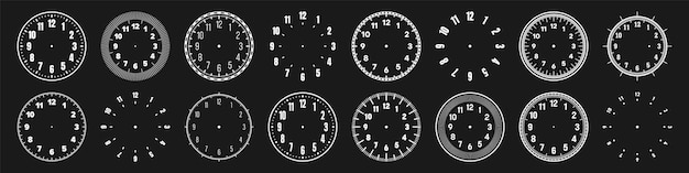 Vector mechanical clock faces with arabic numerals bezel white watch dial with minute hour marks and