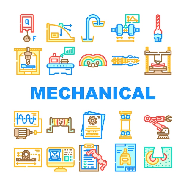 Mechanical engineer industry icons set vector