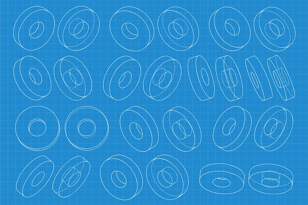 Чертежи машиностроения на синем фоне Монтажный инструмент резака с заменяемой многогранной пластиной Технический дизайн Обложка Blueprint Векторная иллюстрация