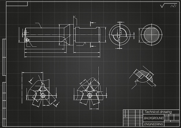 Vector mechanical engineering drawings on light background tap tools borer technical design cover blueprin