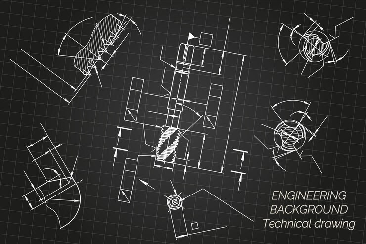 Vector mechanical engineering drawings on light background tap tools borer technical design cover blueprint