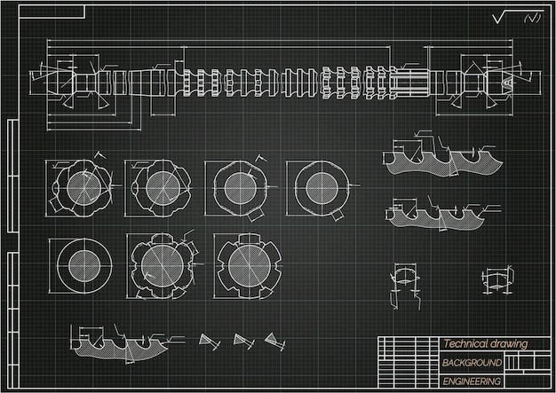 Чертежи машиностроения на синем фоне протяжки технический дизайн обложки план вектор il ...