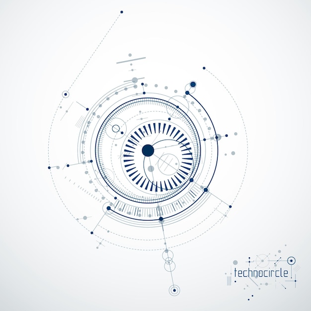 Векторный абстрактный фон технологии машиностроения, кибернетическая абстракция с инновационными промышленными схемами.