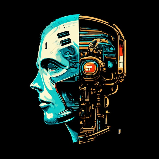 Mechanical Expression Human and Robotic Head Merge for Sublimation and TShirts