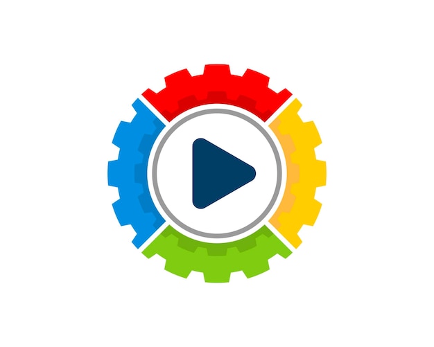 Mechanical gear with rainbow colors and media play button inside