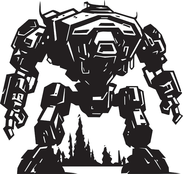 Mechanical Gladiator War Logo Icon Armored Enforcer Black Robot Emblem