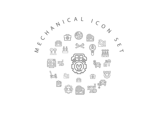 Mechanical icon set circle design