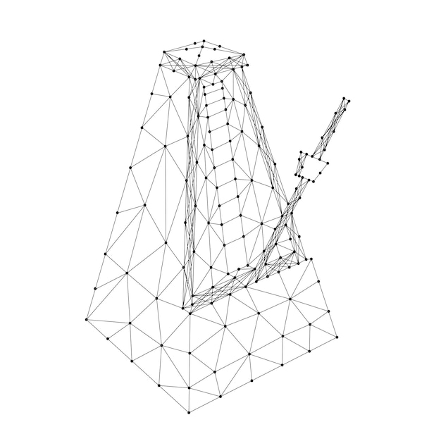 Механический метроном из абстрактных футуристических многоугольных черных линий и точек низкополигональная концепция векторная иллюстрация