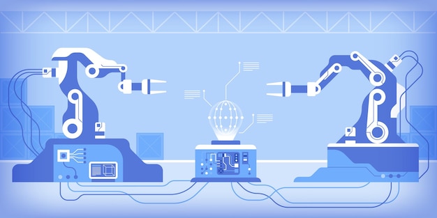 mechanical robot arms machines working on automated production or research laboratory