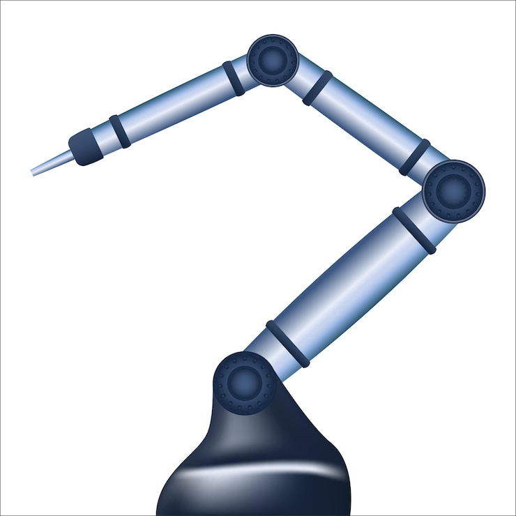 Vector mechanical robotic arm with laser for medicine or welding works isolated on white vector illustration