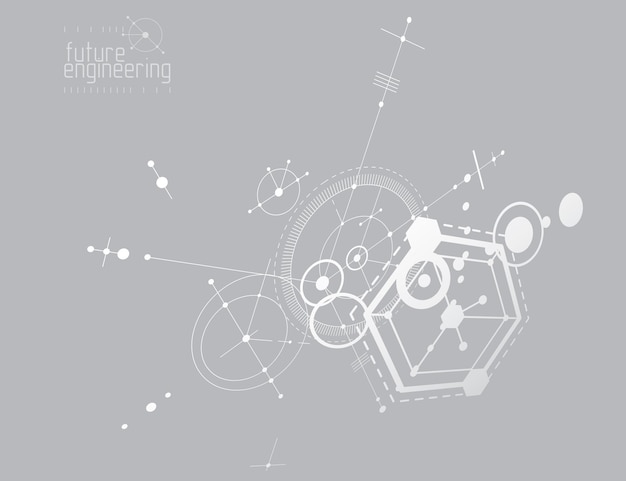 Schema meccanico, disegno tecnico vettoriale con cerchi e parti geometriche del meccanismo. il piano tecnico può essere utilizzato nel web design e come sfondo o sfondo.