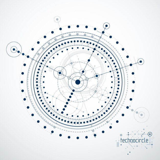 Mechanical scheme, vector engineering drawing with circles and geometric parts of mechanism. Technical plan can be used in web design and as wallpaper or background.