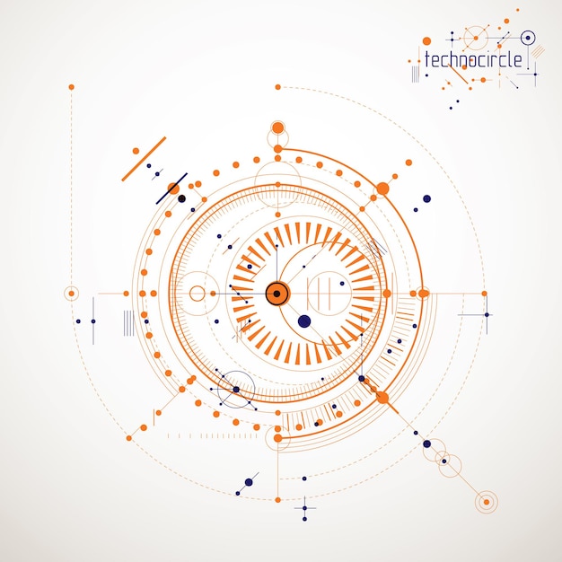 Mechanical scheme, vector engineering drawing with circles and geometric parts of mechanism. Technical plan can be used in web design and as wallpaper or background.