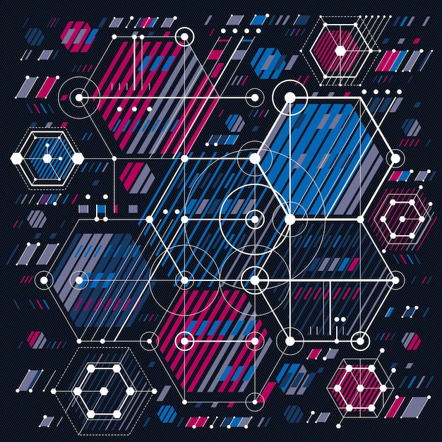 Mechanical scheme, vector engineering drawing with geometric parts of mechanism. Futuristic industrial project can be used in web design and as wallpaper.