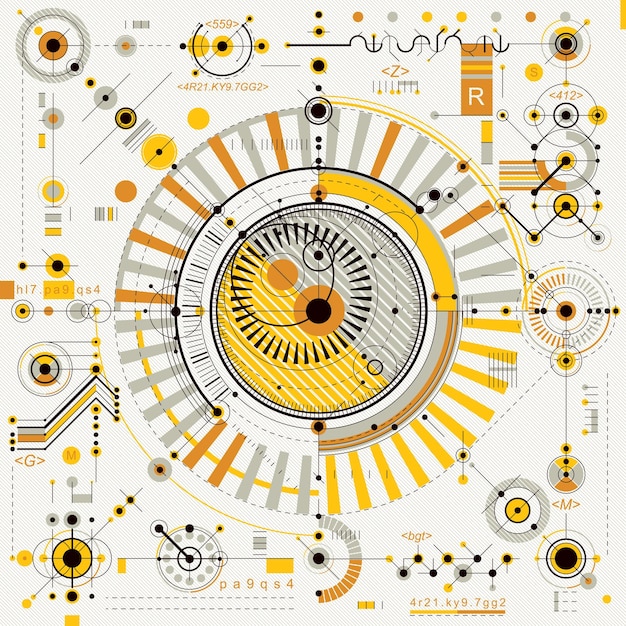 Vettore schema meccanico, disegno tecnico vettoriale con parti geometriche del meccanismo. il progetto industriale futuristico può essere utilizzato nel web design e come sfondo.