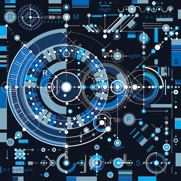 Schema meccanico, disegno tecnico vettoriale con parti geometriche del meccanismo. il progetto industriale futuristico può essere utilizzato nel web design e come sfondo.