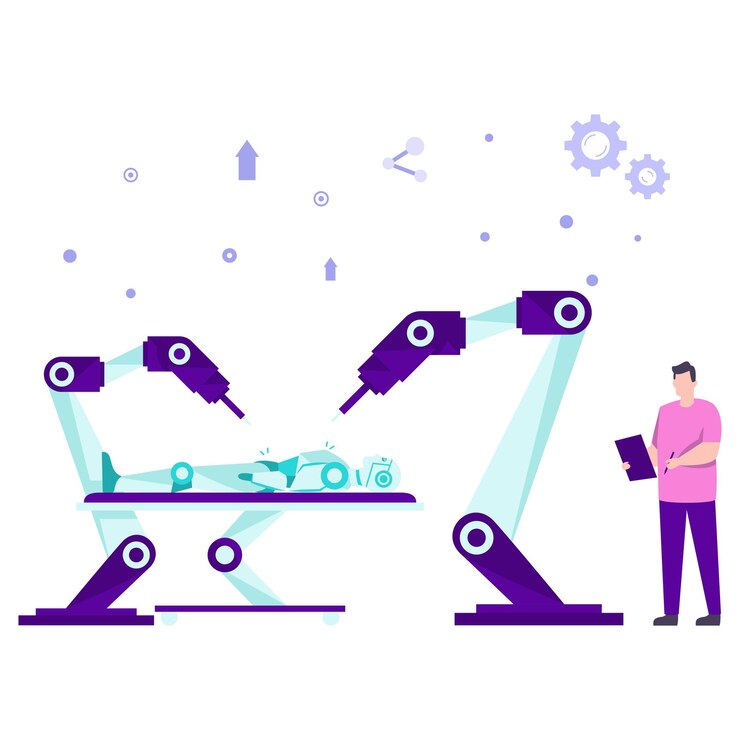 Vector mechanical structure being manufacturing by automated controlled arm concept robot assembly