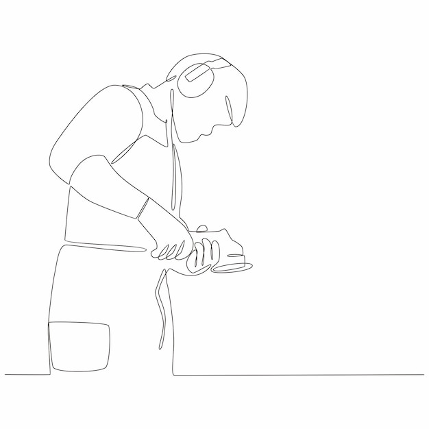 Mechanical Technician Using Grinder Continuous Line Drawing