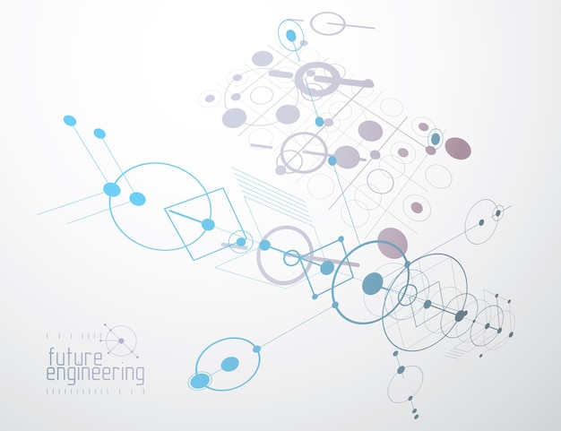 Mechanisch schema, vector technische tekening met cirkels en geometrische delen van het mechanisme. Technisch plan kan worden gebruikt in webdesign en als wallpaper of achtergrond.