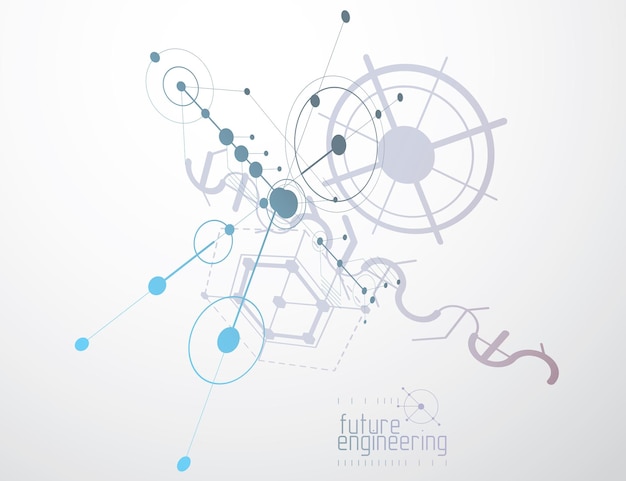 Mechanisch schema, vector technische tekening met cirkels en geometrische delen van het mechanisme. Technisch plan kan worden gebruikt in webdesign en als wallpaper of achtergrond.