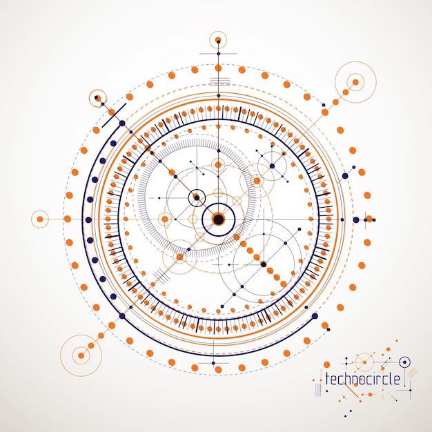 Mechanisch schema, vector technische tekening met cirkels en geometrische delen van het mechanisme. Technisch plan kan worden gebruikt in webdesign en als wallpaper of achtergrond.