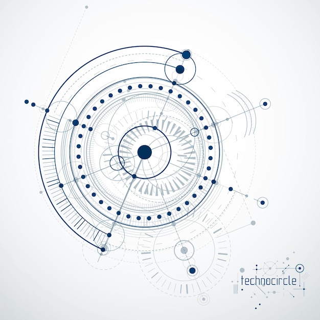 Mechanisch schema, vector technische tekening met cirkels en geometrische delen van het mechanisme. Technisch plan kan worden gebruikt in webdesign en als wallpaper of achtergrond.