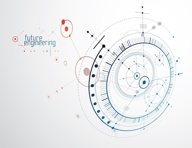 Mechanisch schema, vector technische tekening met cirkels en geometrische delen van het mechanisme. Technisch plan kan worden gebruikt in webdesign en als wallpaper of achtergrond.