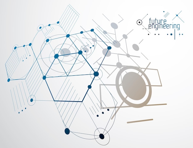 Vector mechanisch schema, vector technische tekening met cirkels en zeshoeken. technisch plan kan worden gebruikt in webdesign en als wallpaper of achtergrond.