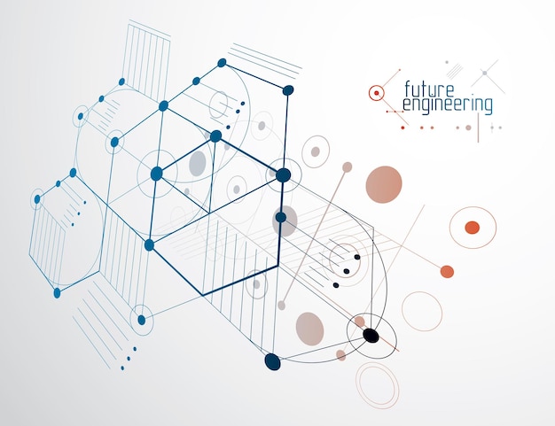 Mechanisch schema, vector technische tekening met cirkels en zeshoeken. Technisch plan kan worden gebruikt in webdesign en als wallpaper of achtergrond.