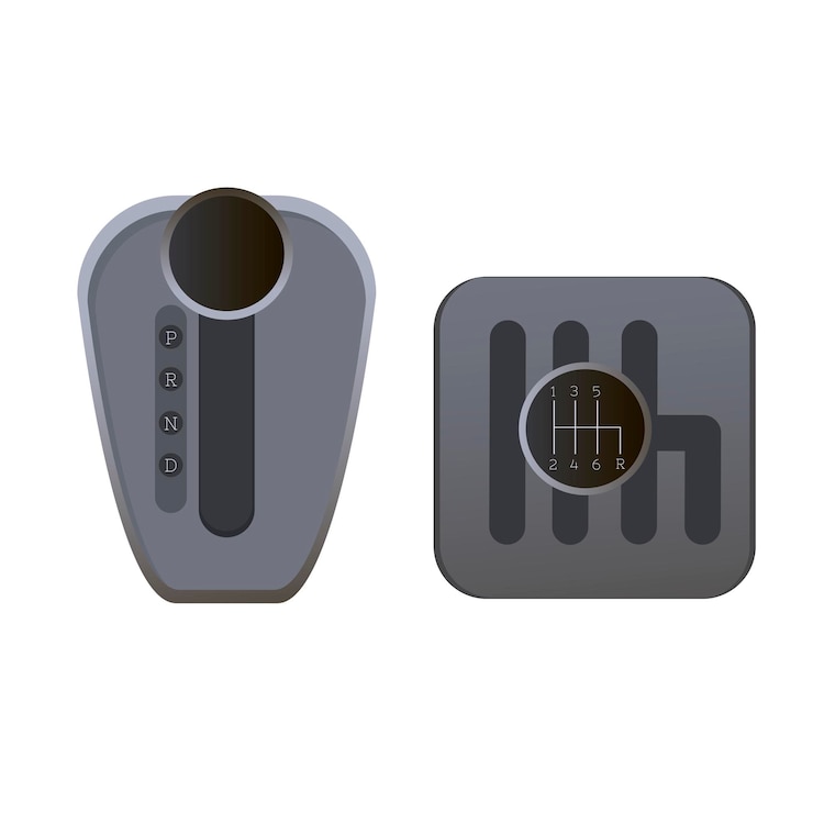 Vector mechanische en automatische versnellingsbak platte vectorillustratie auto versnellingsbak icon set