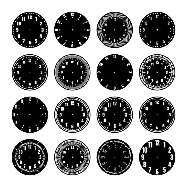 Vector mechanische horlogekant horloge wijzerplaat met cijfers rand timer of stopwatch element met minuut uur