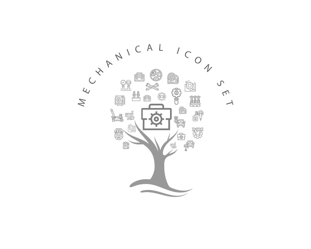 Mechanische pictogrammenset op een witte achtergrond Premium Vector