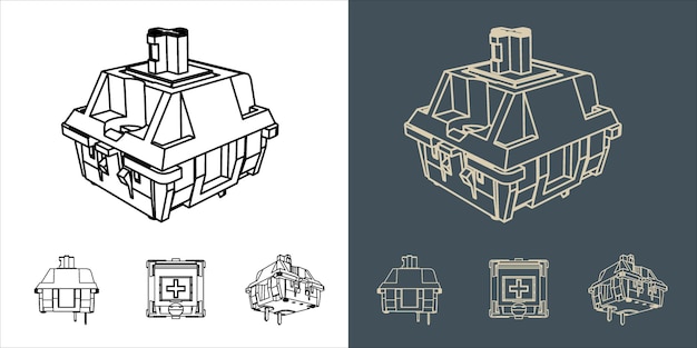 Mechanische toetsenbordschakelaar wireframe blauwdruk vector illustratie