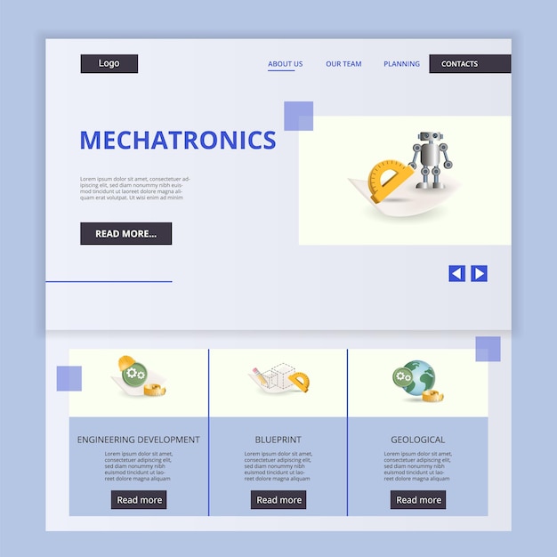 Vector mechatronics flat landing page website template engineering