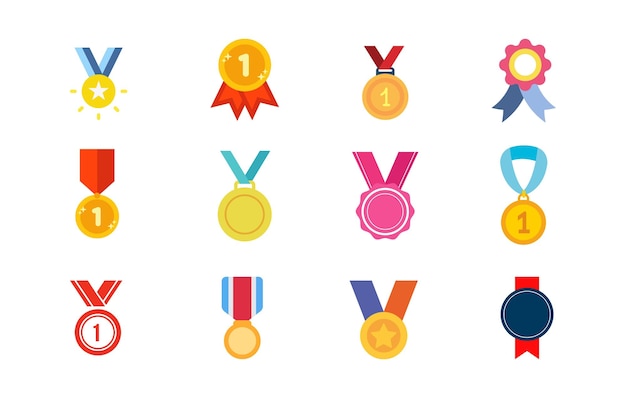 Vector medaille platte icon set - kleuren afbeelding