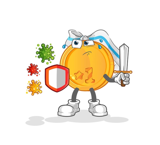 Medaille tegen virussen cartoon. cartoon mascotte vector