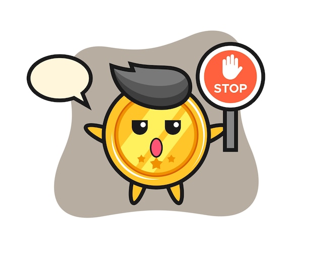 Medal character holding a stop sign