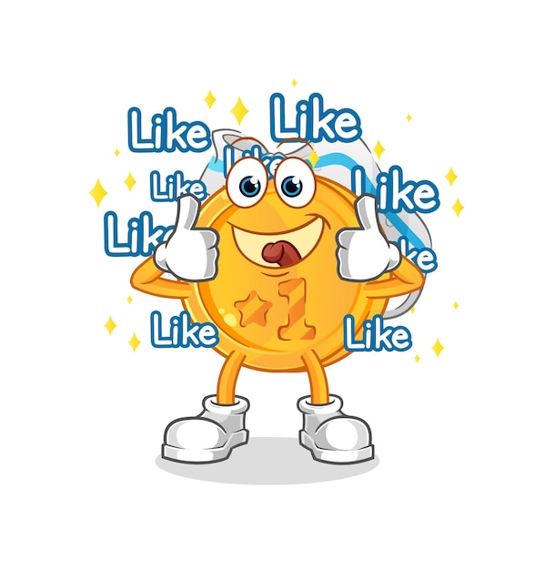 Medal give lots of likes. cartoon vector