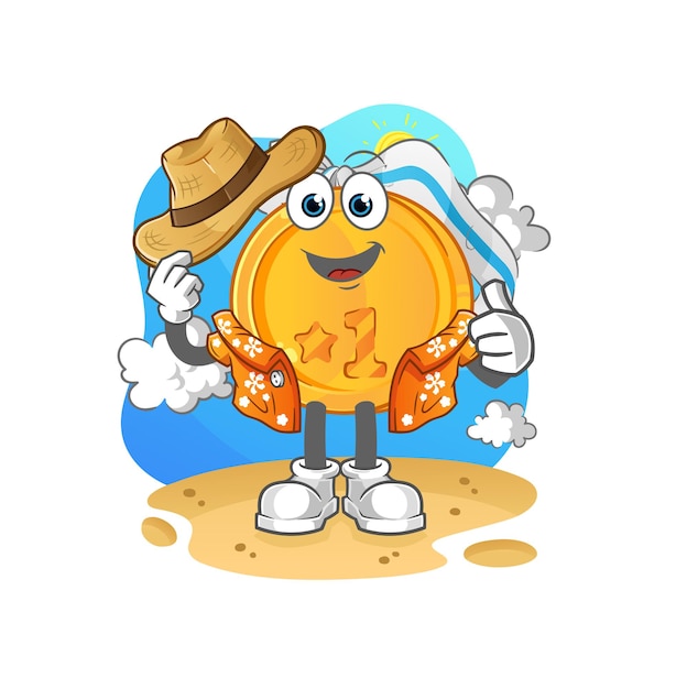 Medal go on vacation. cartoon mascot vector