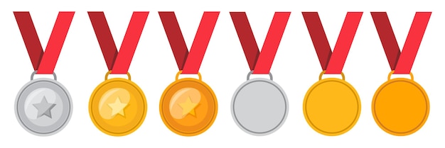 Medal gold silver and bronze set medal with star Vector illustration
