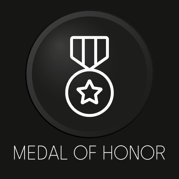 Icona della linea vettoriale minima medaglia d'onore sul pulsante 3d isolato su sfondo nero vettore premium