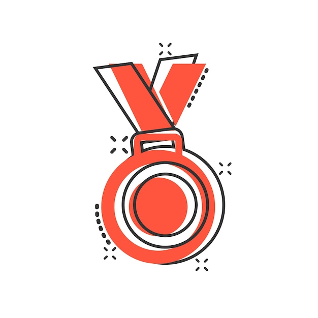 Medal icon in comic style Prize cartoon sign vector illustration on white isolated background Trophy award splash effect business concept