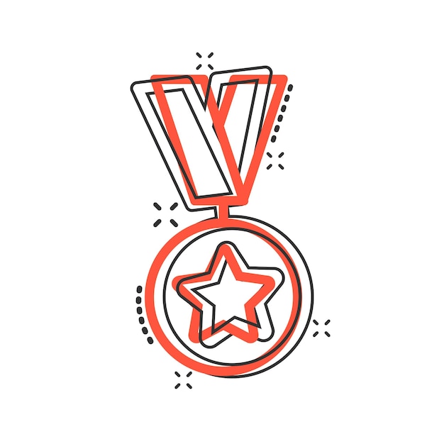 Medal icon in comic style Prize cartoon sign vector illustration on white isolated background Trophy award splash effect business concept